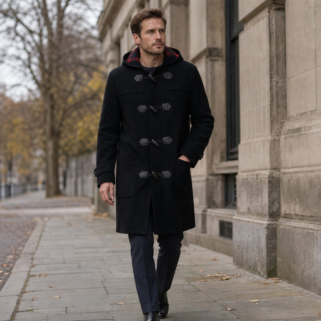 Wool Duffle Coat Toggle Front Black Black – Styled Editorial Shot
