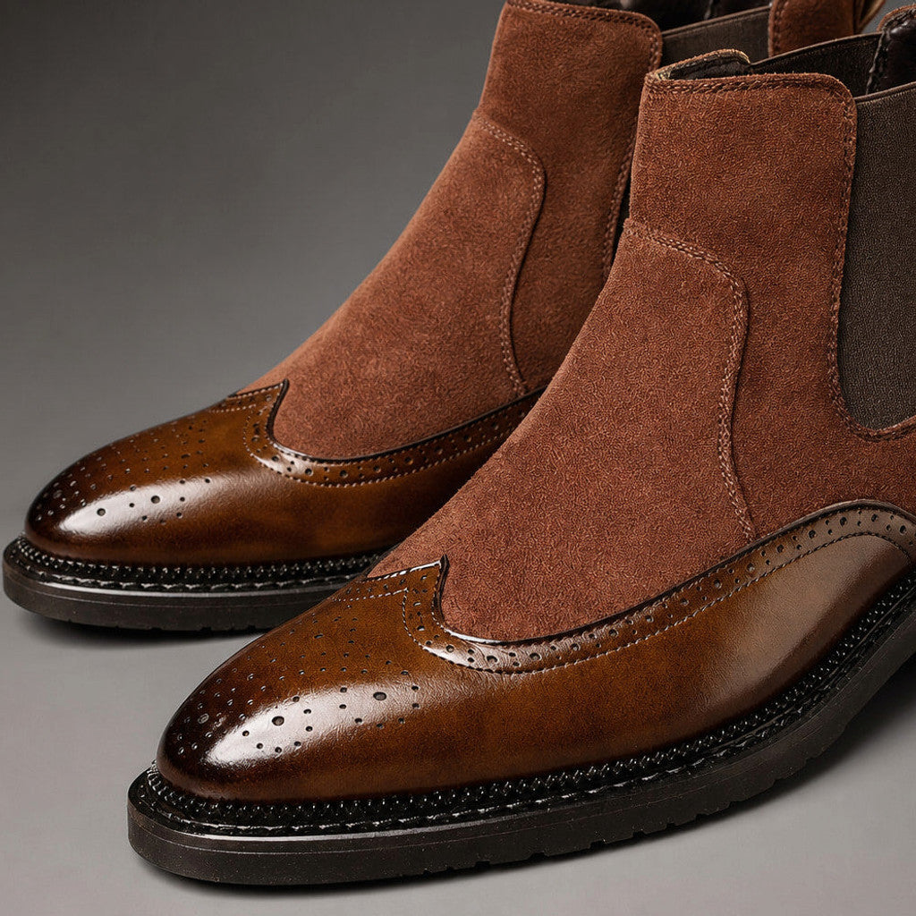 Basron | Dealer Boots Leather Cushioned Sole Cognac Brown – Fabric and Detail Close-Up