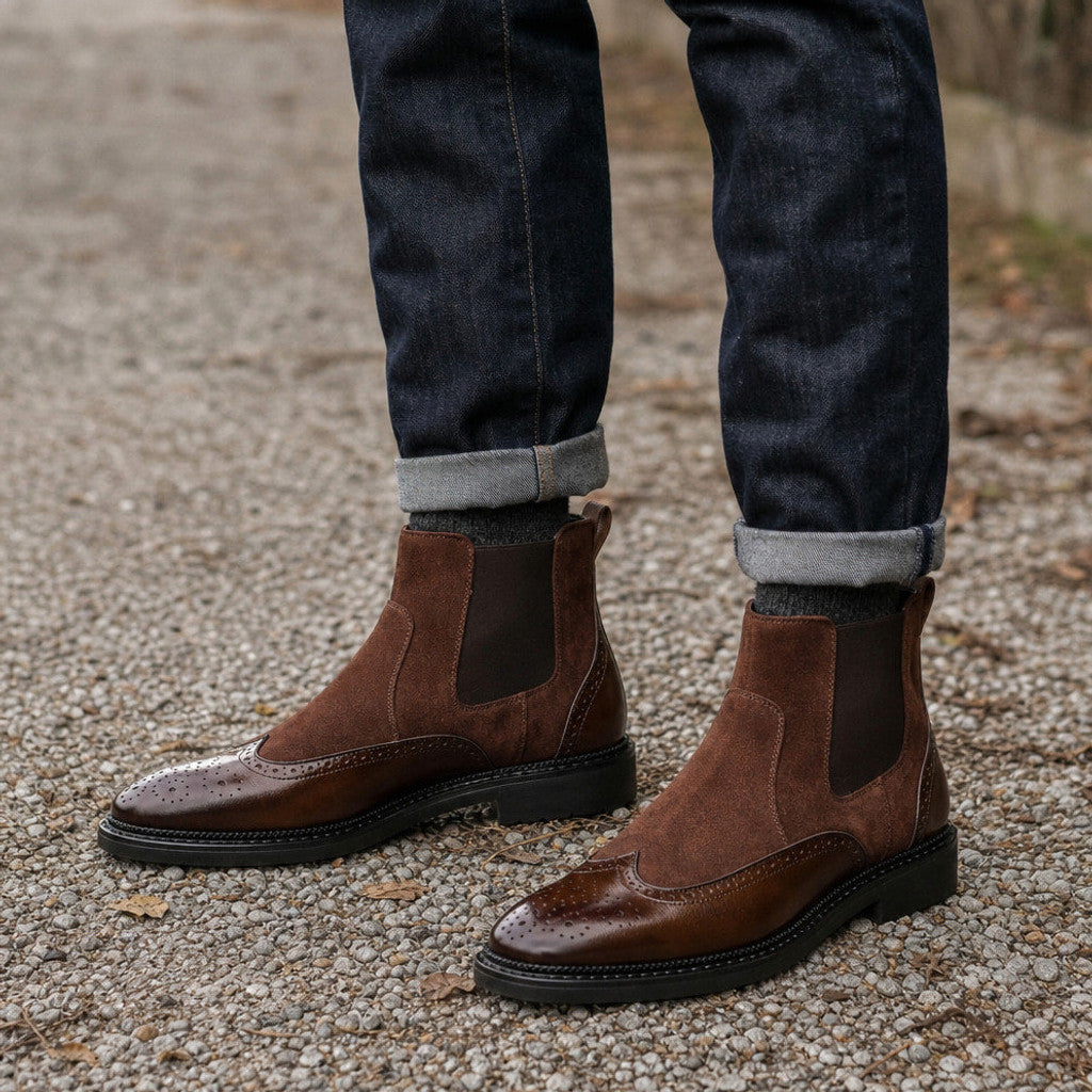 Basron | Dealer Boots Leather Cushioned Sole Cognac Brown – Styled Editorial Shot