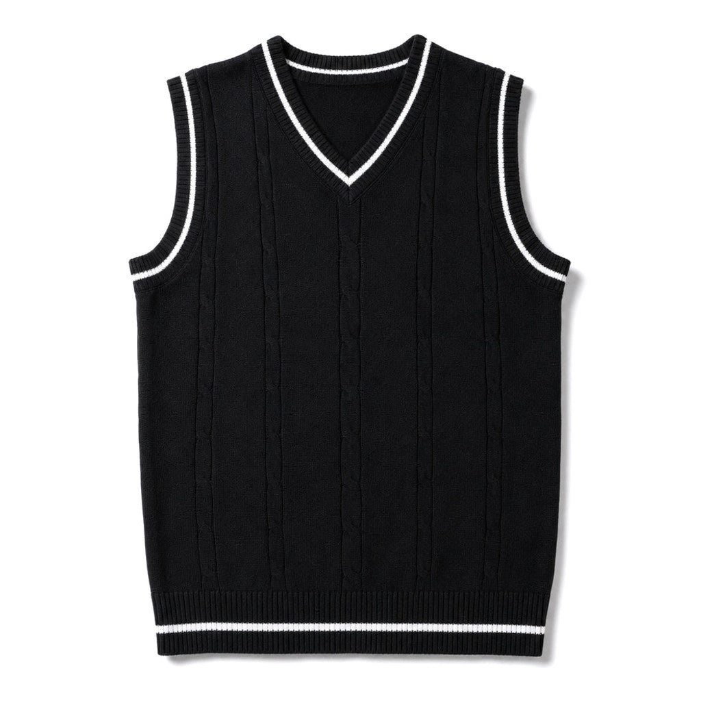 Bassett | Sweater Vest V-Neck Patchwork Knit Black – Product Photo