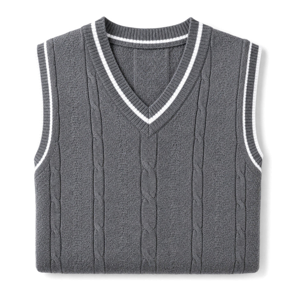 Bassett | Sweater Vest V-Neck Patchwork Knit Grey – Product Photo