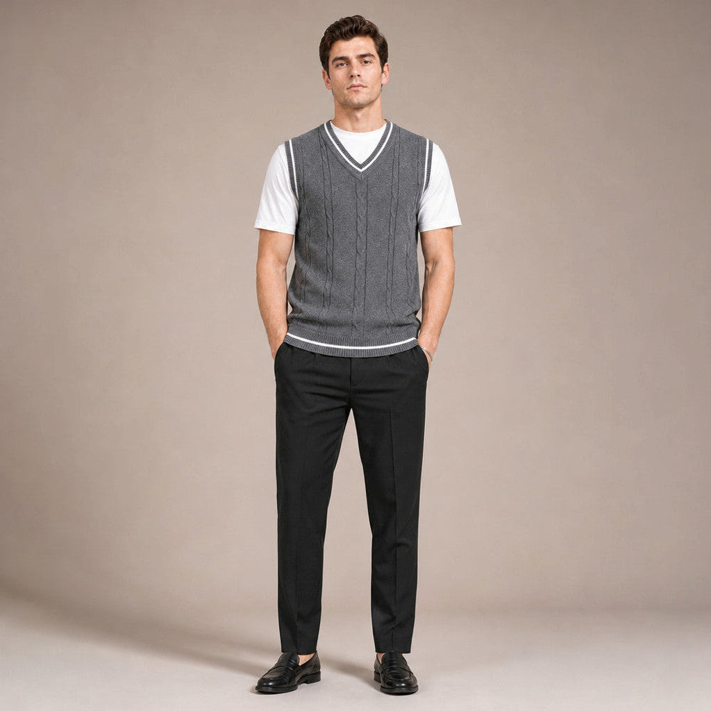 Bassett | Sweater Vest V-Neck Patchwork Knit in Grey – Premium Editorial