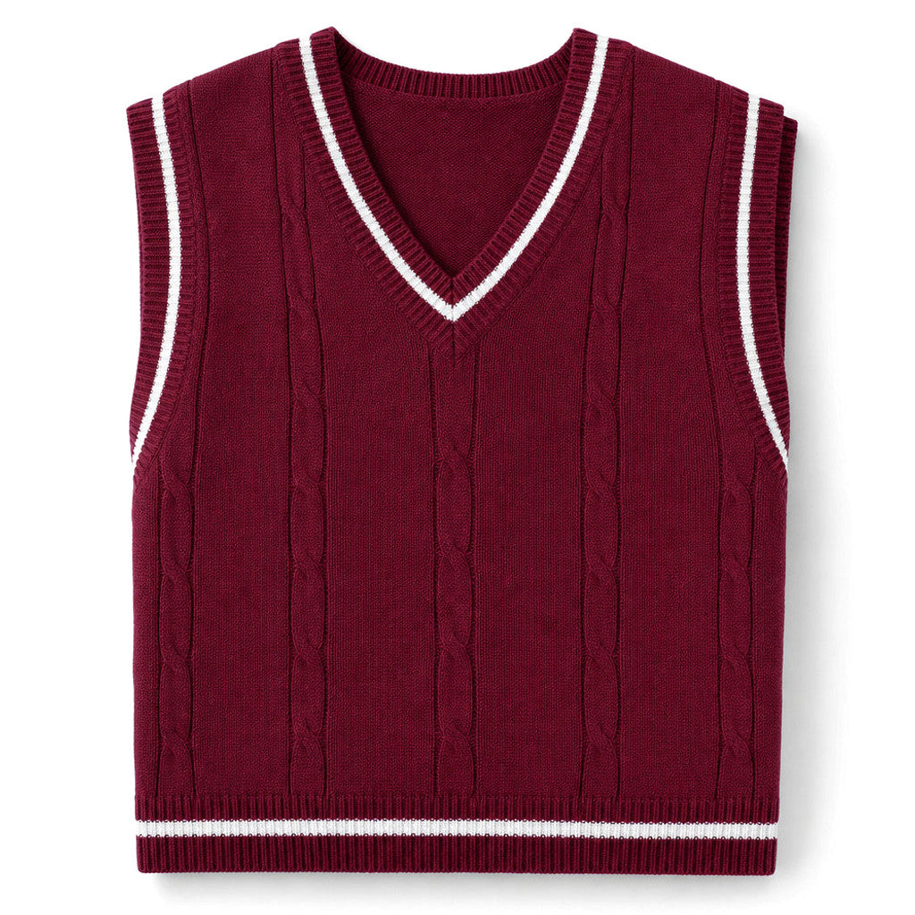 Bassett | Sweater Vest V-Neck Patchwork Knit Wine – Product Photo