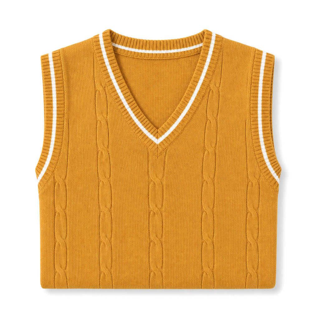 Bassett | Sweater Vest V-Neck Patchwork Knit Yellow – Product Photo