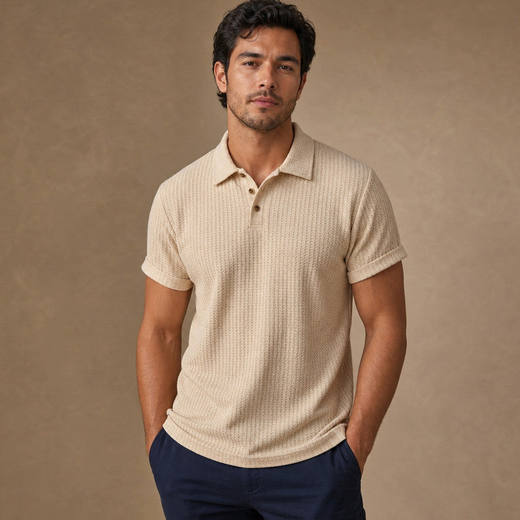 Baxon | Polo Shirt Textured Knit Regular Fit Beige – Product Photo