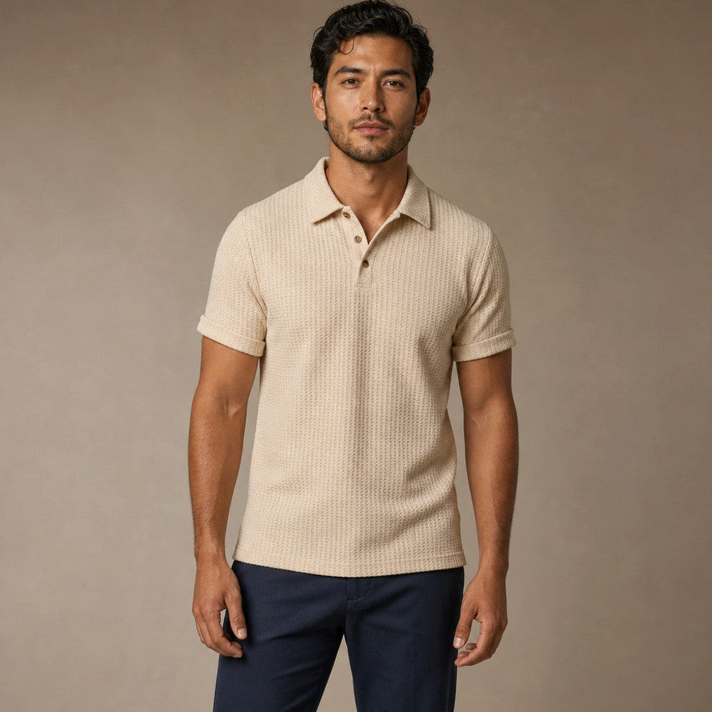 Baxon | Polo Shirt Textured Knit Regular Fit in Beige – Premium Editorial