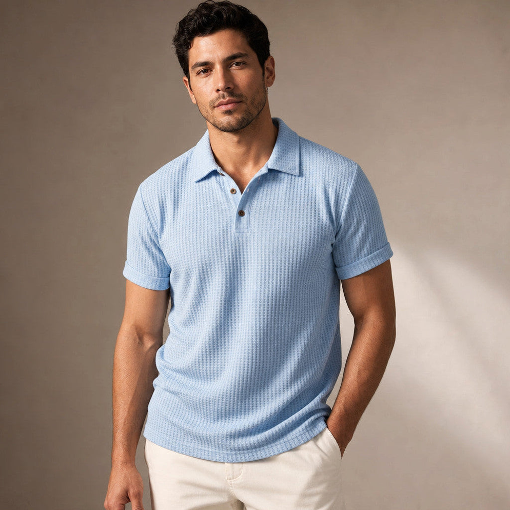 Baxon | Polo Shirt Textured Knit Regular Fit Blue – Product Photo