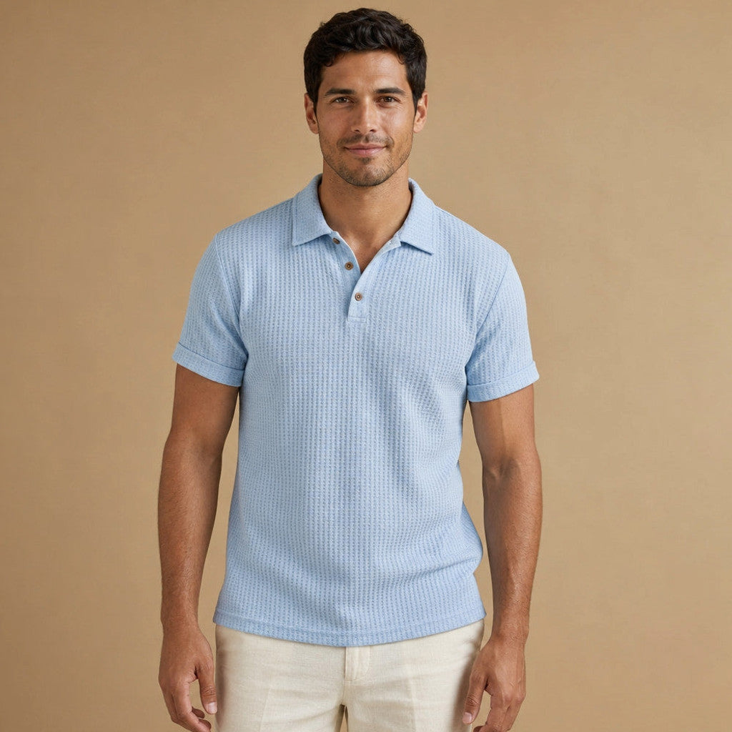 Baxon | Polo Shirt Textured Knit Regular Fit in Blue – Premium Editorial