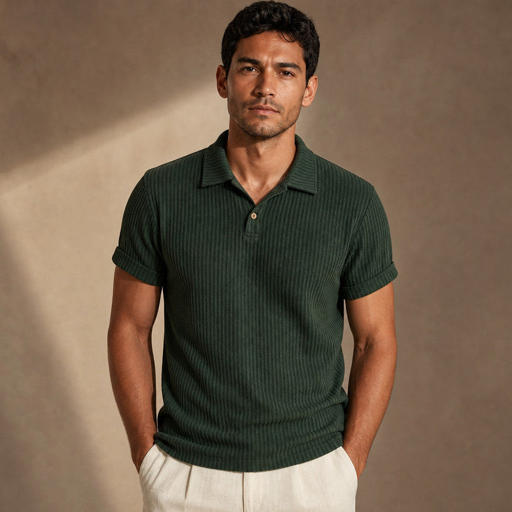 Baxon | Polo Shirt Textured Knit Regular Fit Dark Green – Product Photo