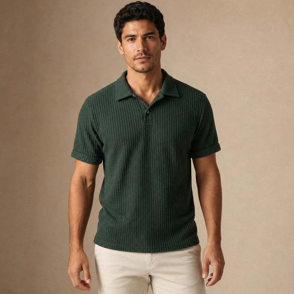 Baxon | Polo Shirt Textured Knit Regular Fit in Dark Green – Premium Editorial