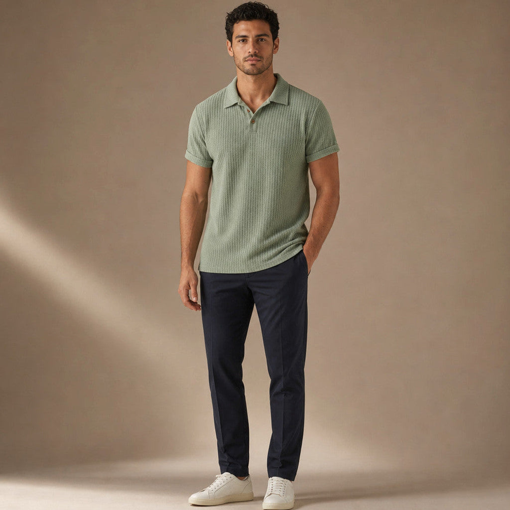 Baxon | Polo Shirt Textured Knit Regular Fit Green – Full Look