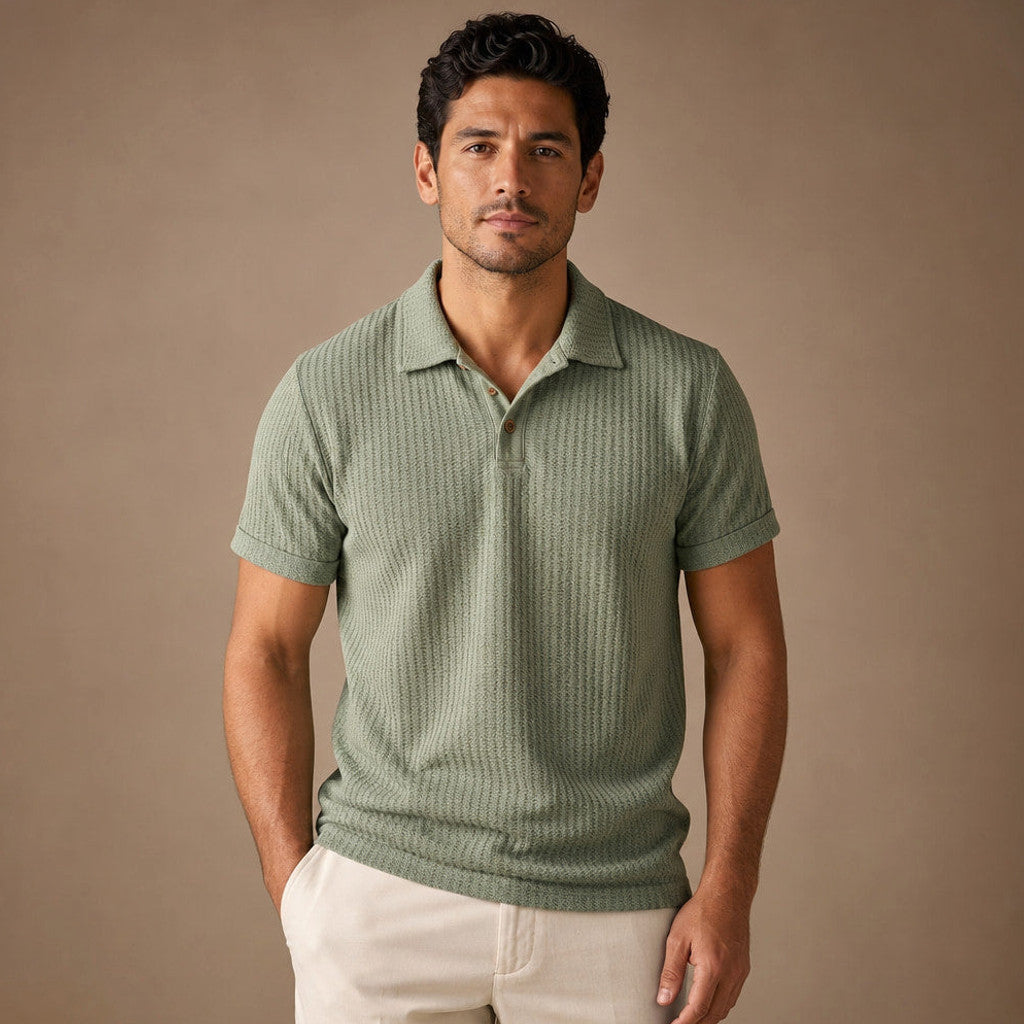 Baxon | Polo Shirt Textured Knit Regular Fit Green – Product Photo