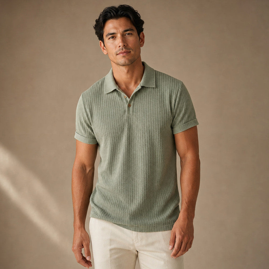 Baxon | Polo Shirt Textured Knit Regular Fit in Green – Premium Editorial