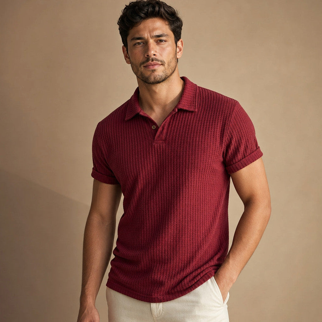 Baxon | Polo Shirt Textured Knit Regular Fit Red – Product Photo