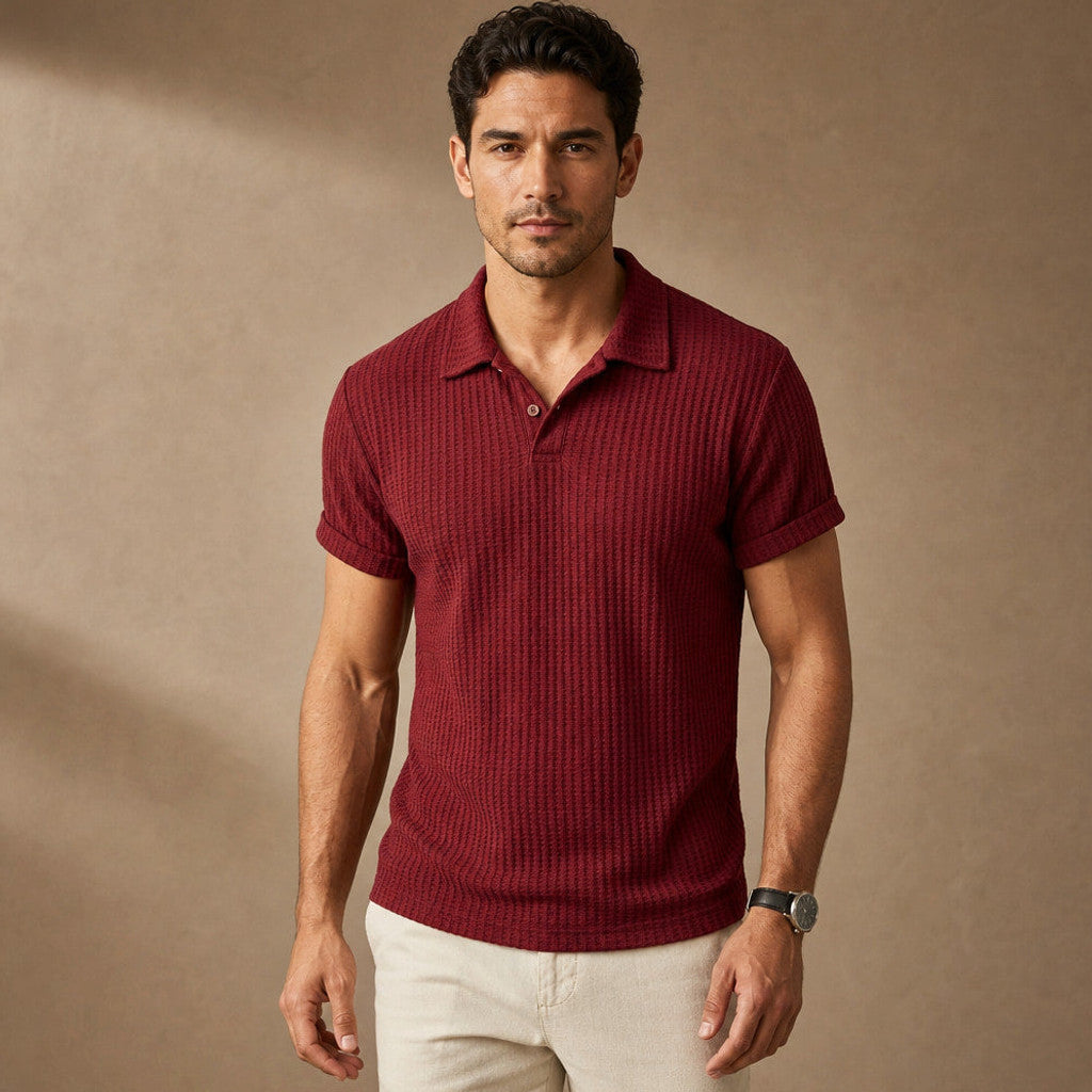 Baxon | Polo Shirt Textured Knit Regular Fit in Red – Premium Editorial