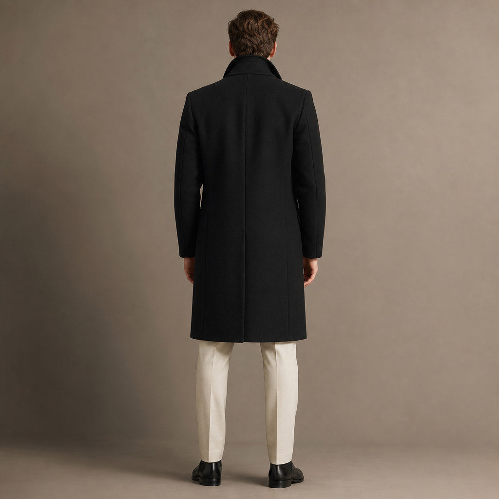Suit Overcoat Wool-Blend Single-Breasted Black – Full Look