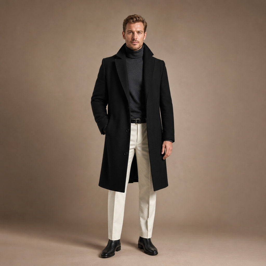 Suit Overcoat Wool-Blend Single-Breasted Black – Product Photo