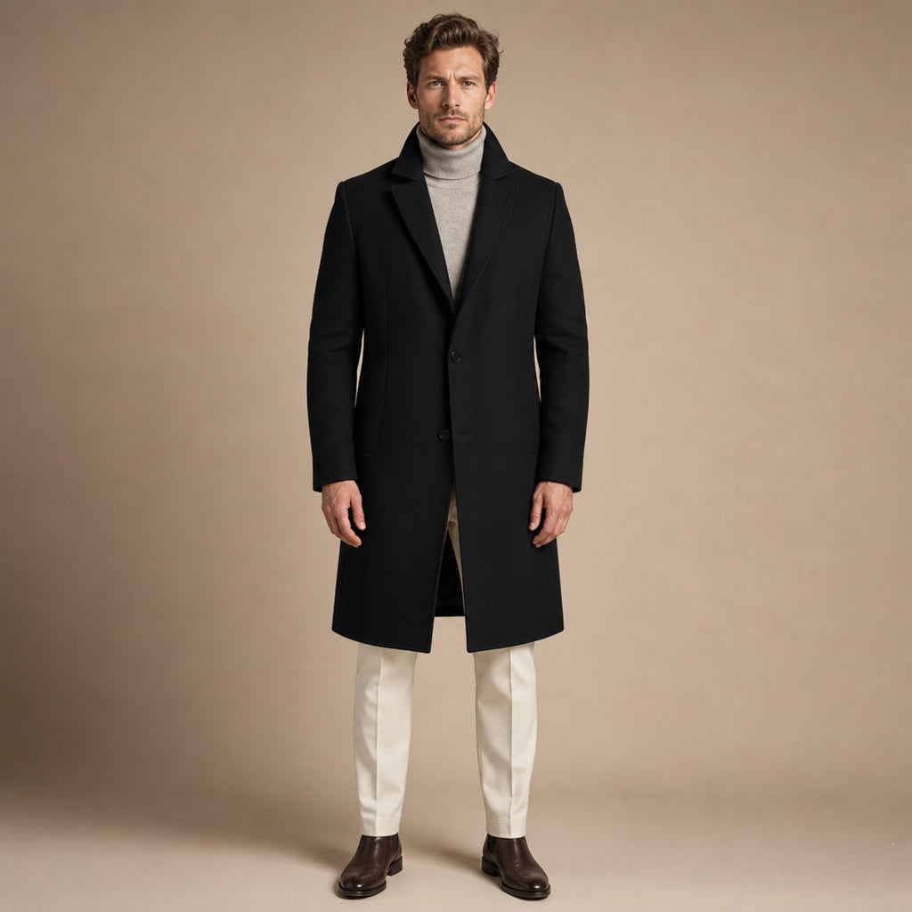 Suit Overcoat Wool-Blend Single-Breasted in Black – Tomosino Premium Menswear