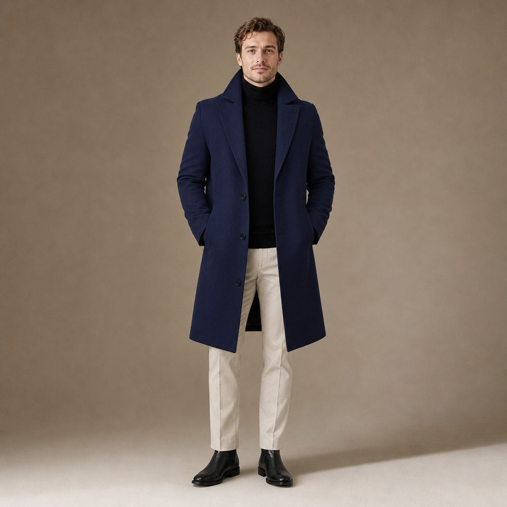 Suit Overcoat Wool-Blend Single-Breasted Blue – Product Photo