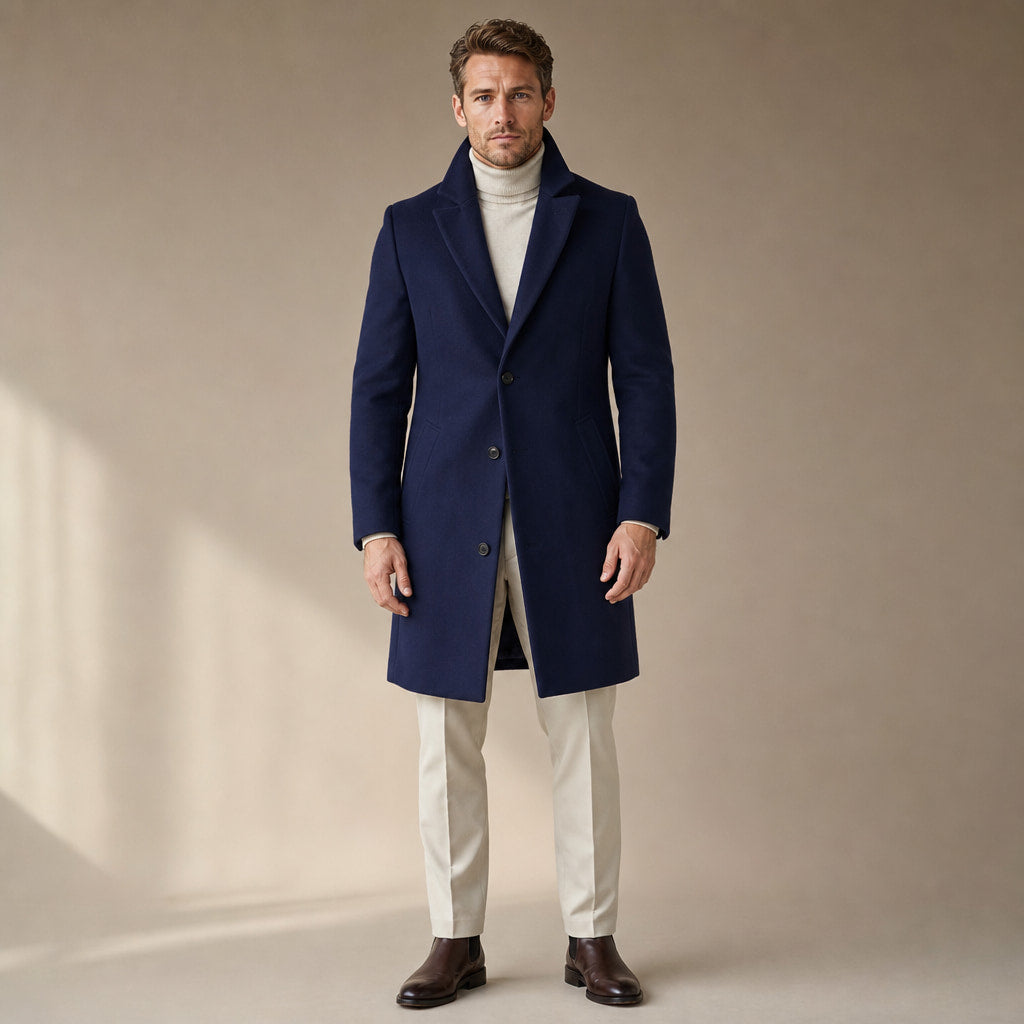 Suit Overcoat Wool-Blend Single-Breasted in Blue – Tomosino Premium Menswear