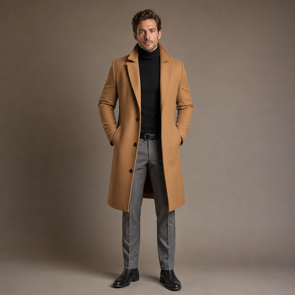 Suit Overcoat Wool-Blend Single-Breasted Brown – Product Photo