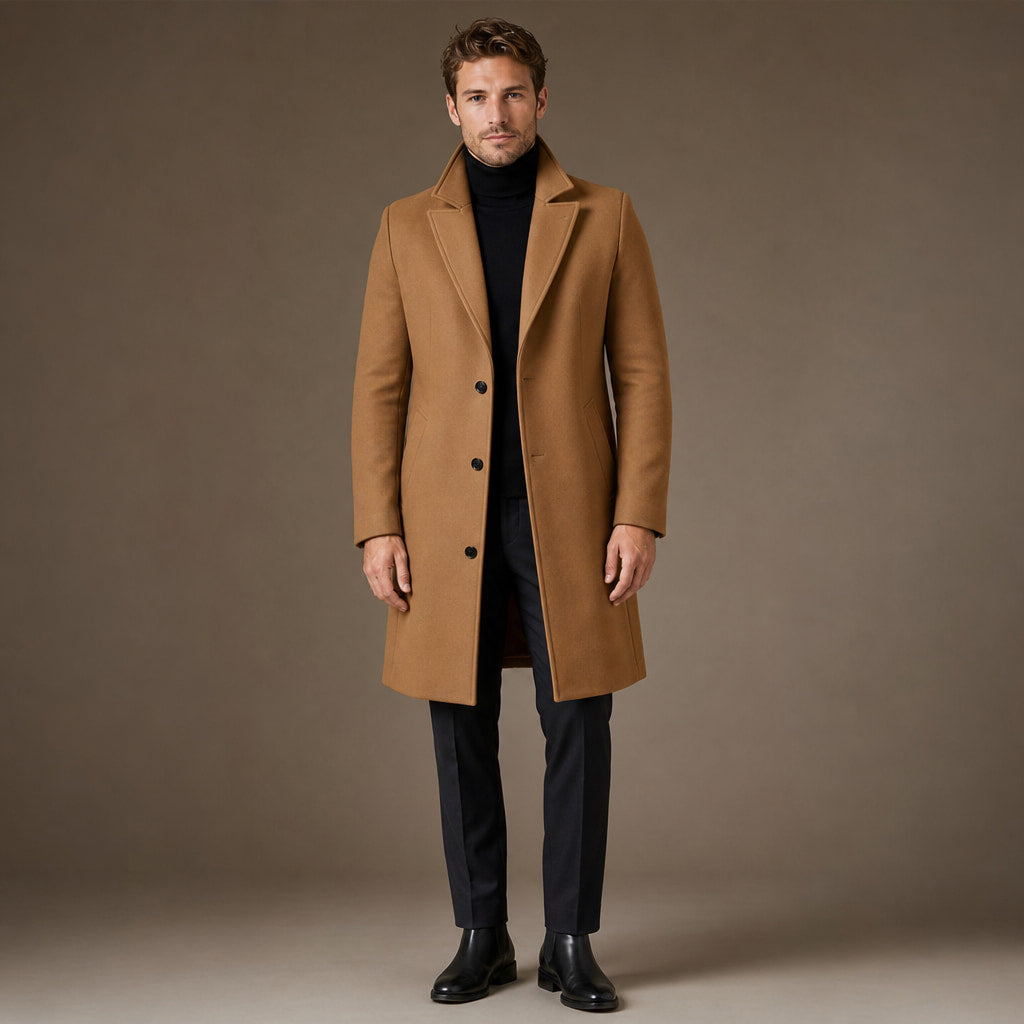 Suit Overcoat Wool-Blend Single-Breasted in Brown – Tomosino Premium Menswear