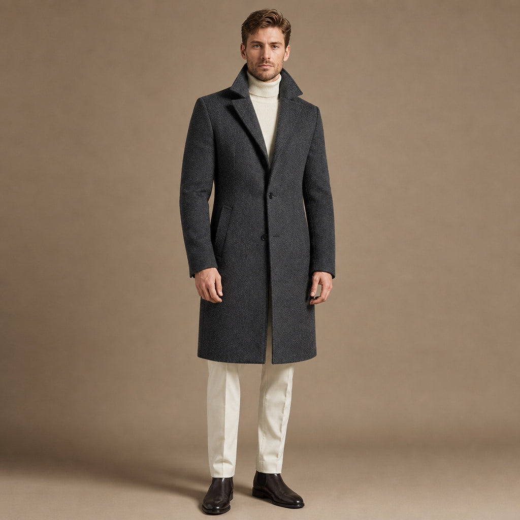 Suit Overcoat Wool-Blend Single-Breasted in Grey – Tomosino Premium Menswear