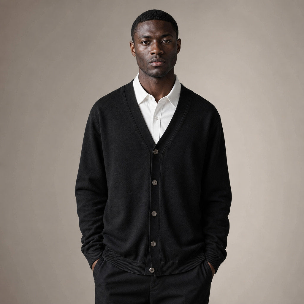 Cardigan Soft Knit Button Front in Black – Tomosino Premium Menswear