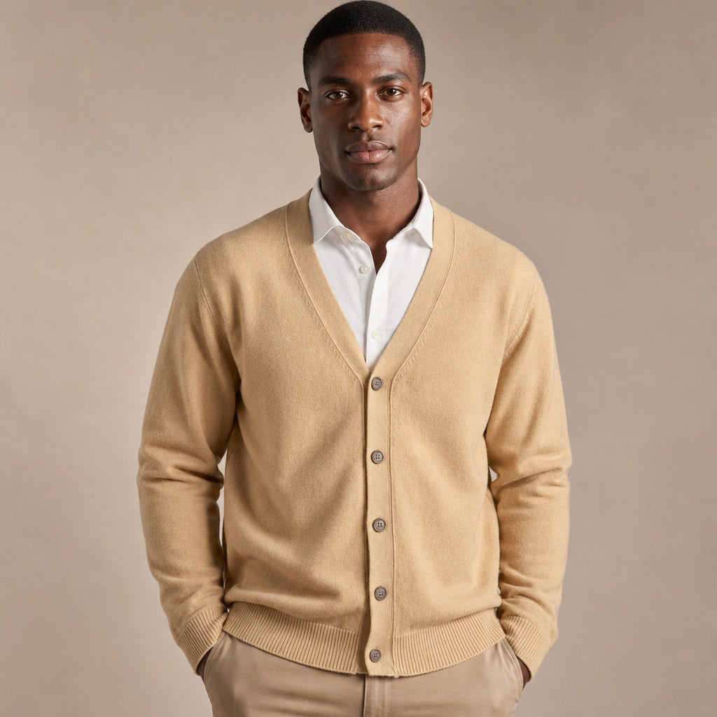 Cardigan Soft Knit Button Front in Camel – Tomosino Premium Menswear