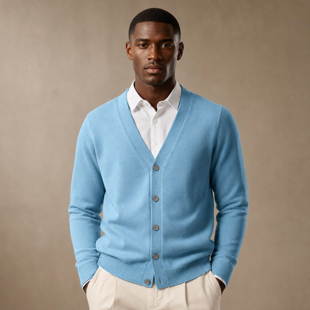Cardigan Soft Knit Button Front in Sky Blue – Tomosino Premium Menswear