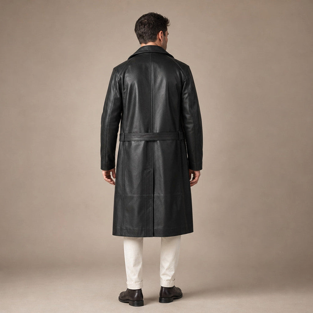 Belcourt | Leather Duster Coat Sheepskin Black Black – Full Look