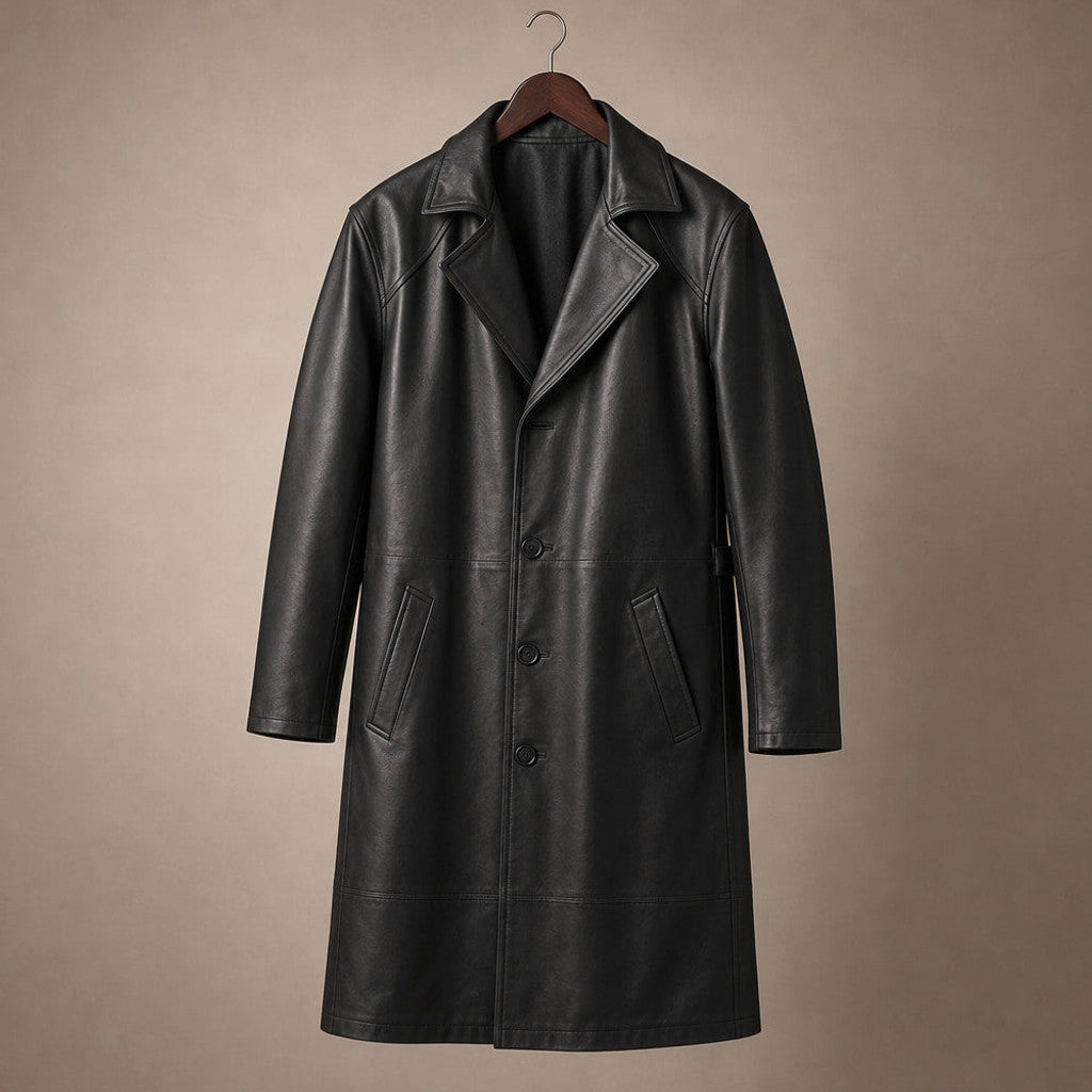 Belcourt | Leather Duster Coat Sheepskin Black Black – Product Photo