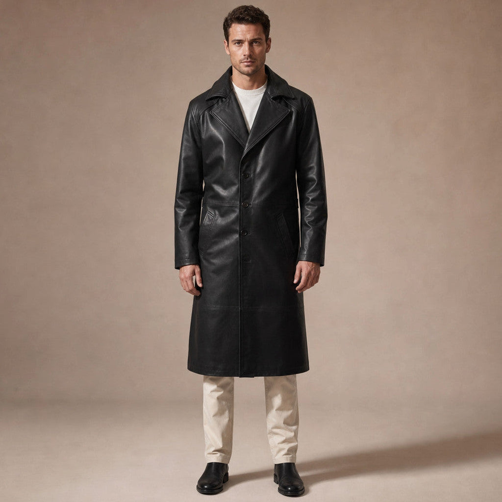 Belcourt | Leather Duster Coat Sheepskin Black in Black – Premium Editorial