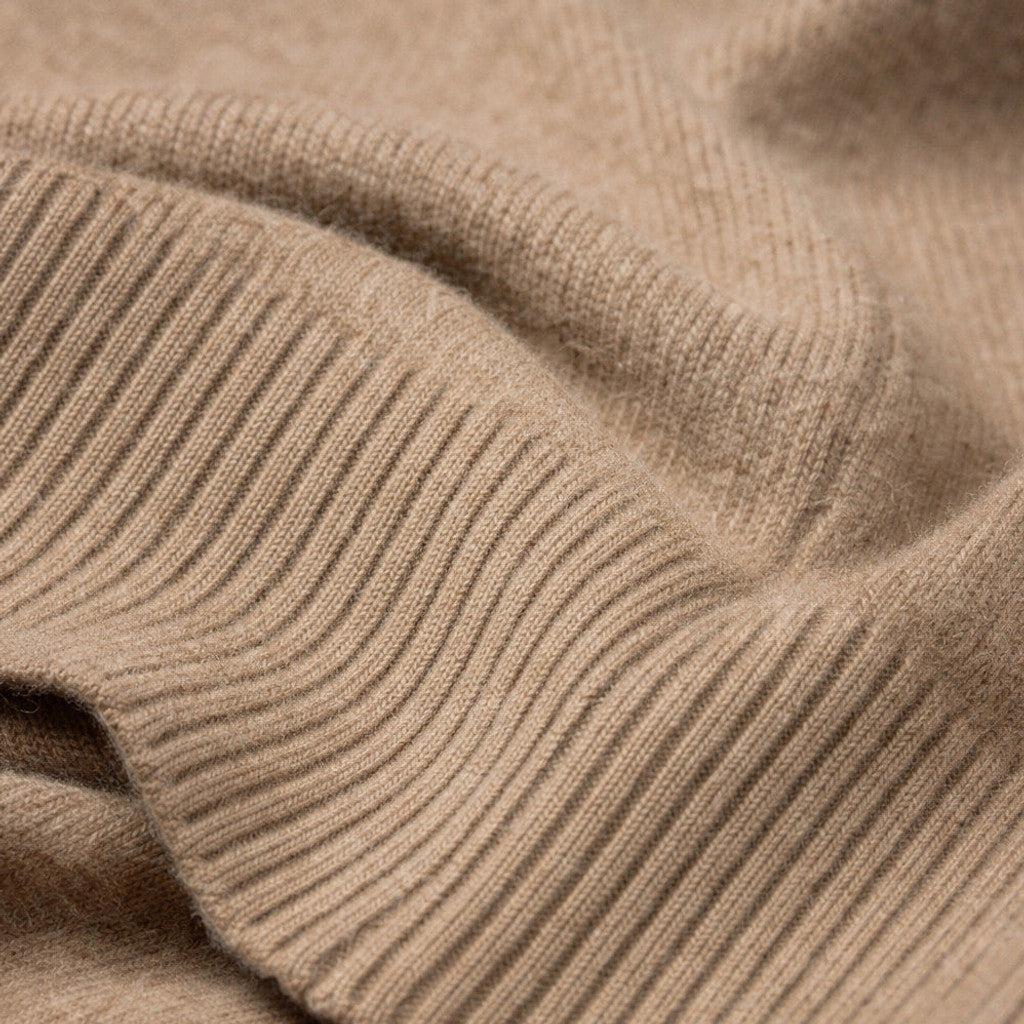 Belkon | Knit Polo Shirt Button Placket Khaki – Fabric and Detail Close-Up