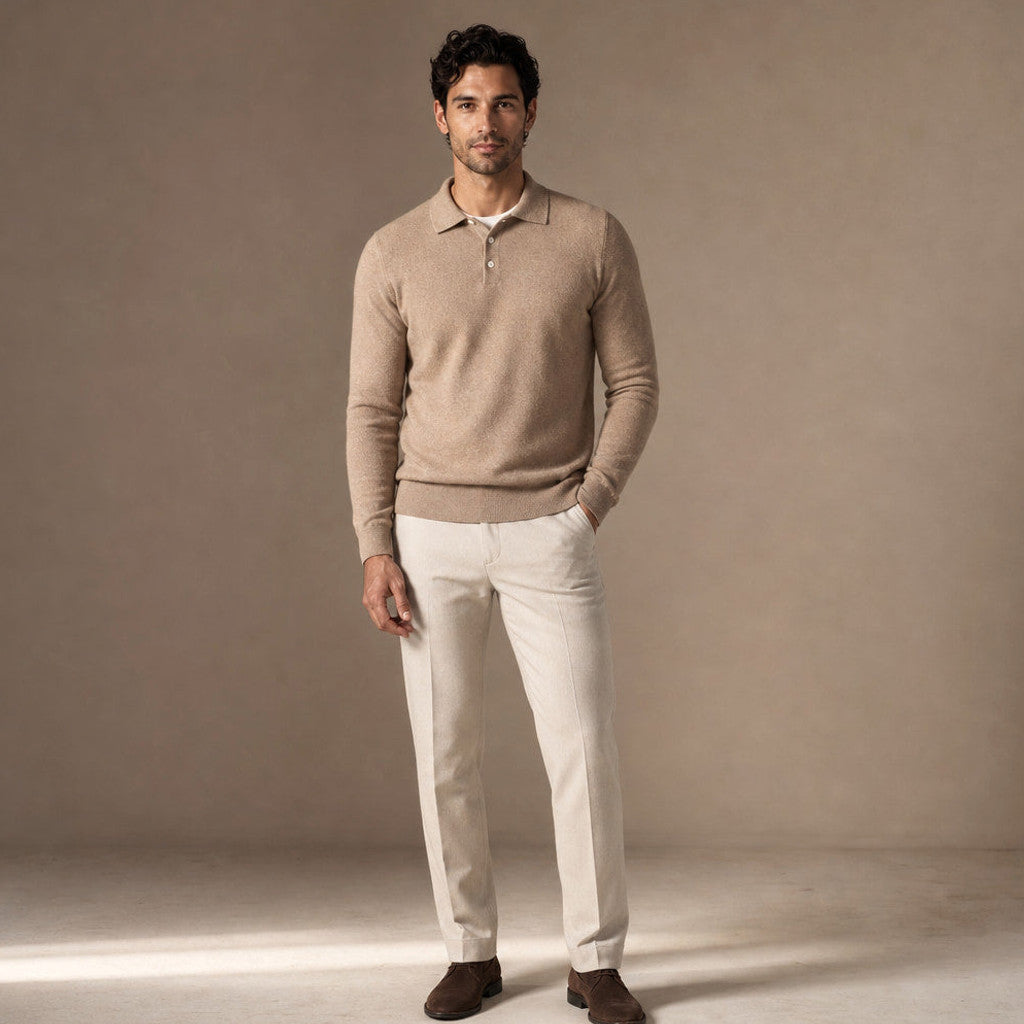 Belkon | Knit Polo Shirt Button Placket Khaki – Full Look
