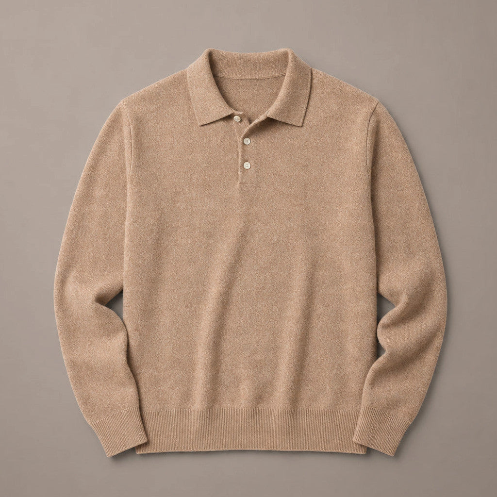 Belkon | Knit Polo Shirt Button Placket Khaki – Product Photo