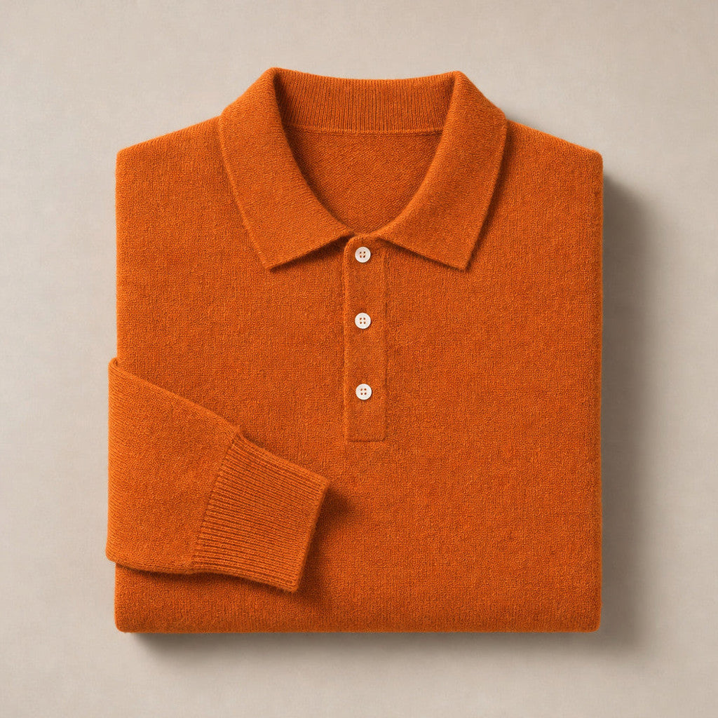 Belkon | Knit Polo Shirt Button Placket Orange – Product Photo