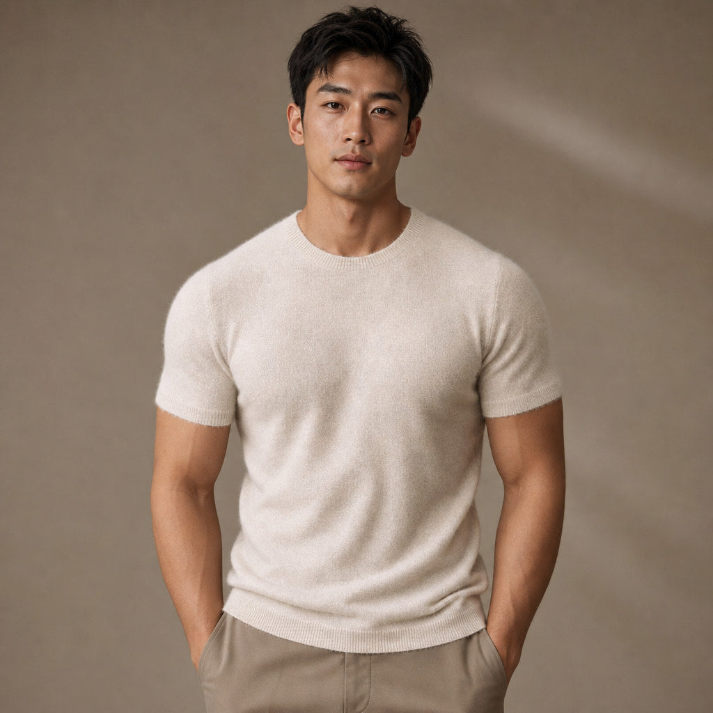 Fine Knit Tee Soft Touch Relaxed Fit in Beige – Tomosino Premium Menswear