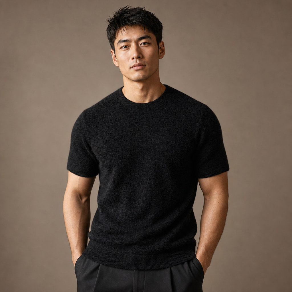 Fine Knit Tee Soft Touch Relaxed Fit in Black – Tomosino Premium Menswear
