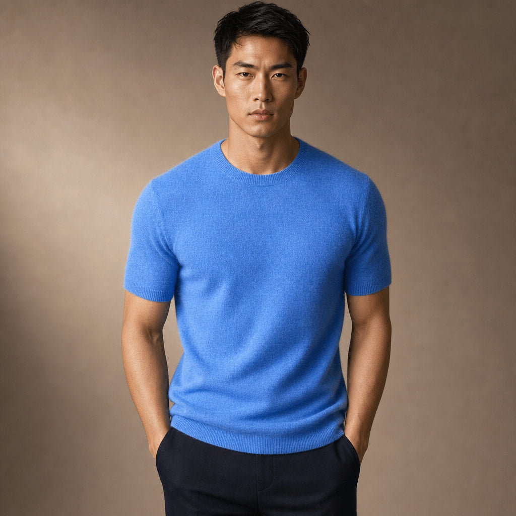 Fine Knit Tee Soft Touch Relaxed Fit in Blue – Tomosino Premium Menswear