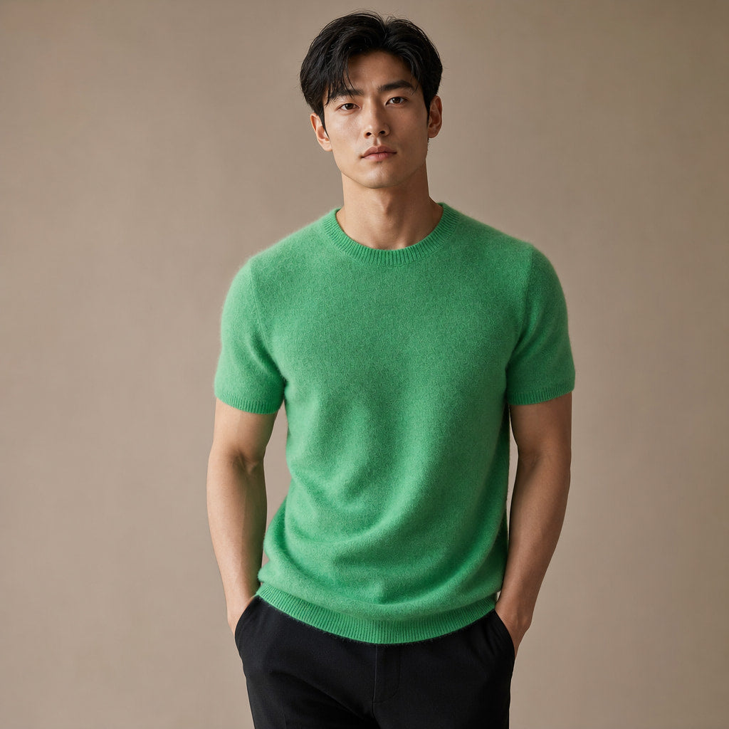 Fine Knit Tee Soft Touch Relaxed Fit in Green – Tomosino Premium Menswear