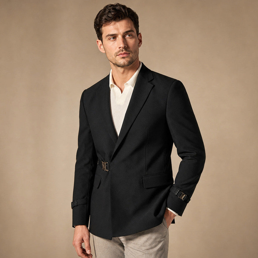 Belvor | Blazer Half Lined Soft Suiting Black – Side Angle View