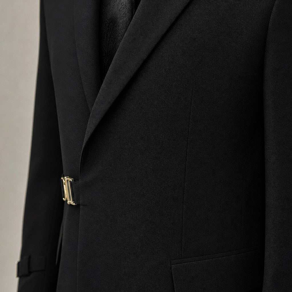 Belvor | Blazer Half Lined Soft Suiting Black – Fabric and Detail Close-Up
