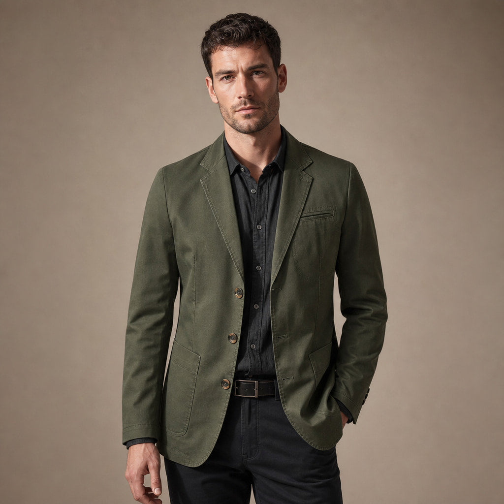 Blazer Cotton Structured Casual in Army Green – Tomosino Premium Menswear
