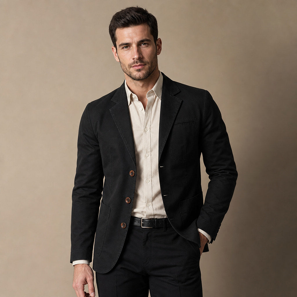 Blazer Cotton Structured Casual in Black – Tomosino Premium Menswear