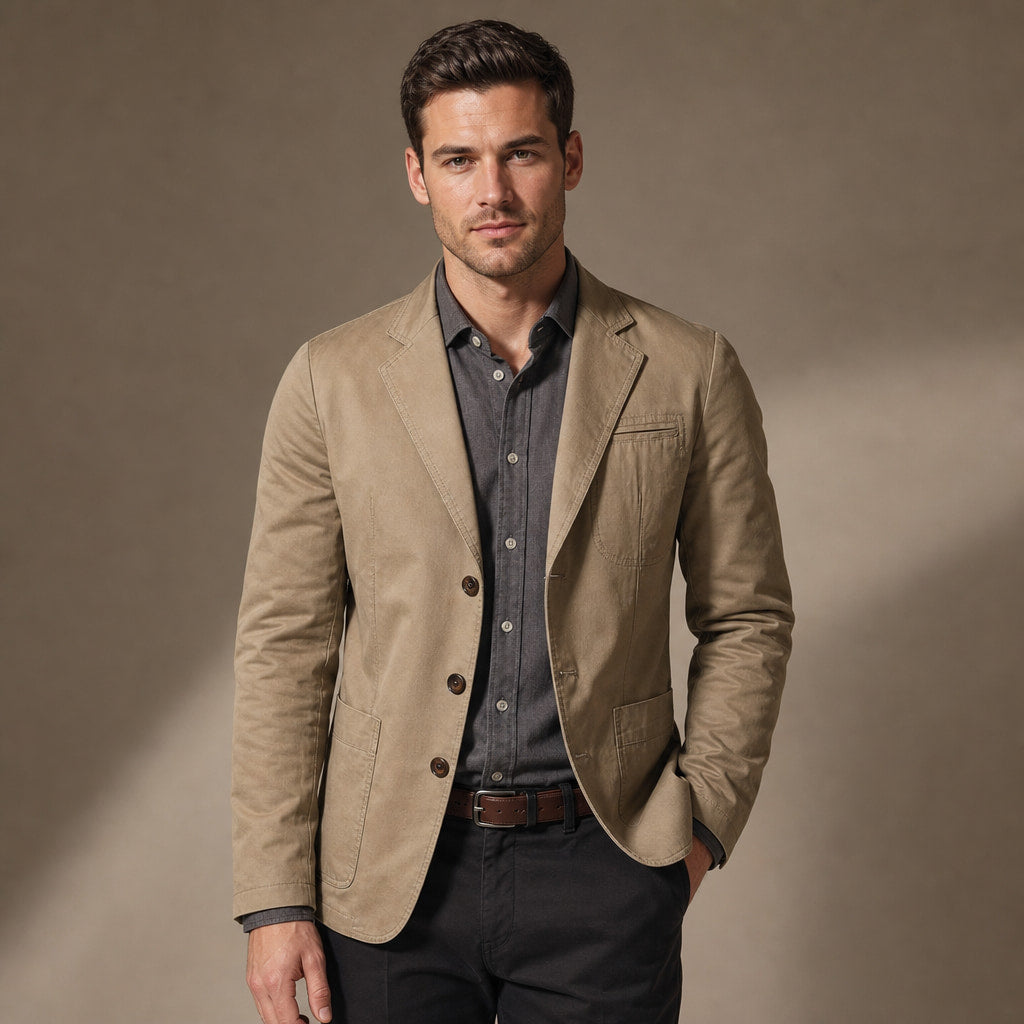 Blazer Cotton Structured Casual in Khaki – Tomosino Premium Menswear