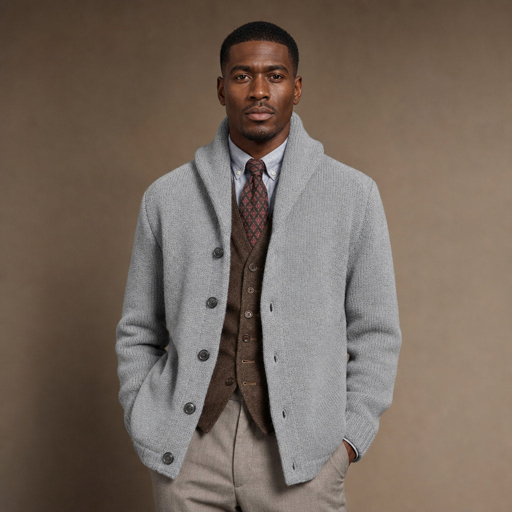Cardigan Shawl Collar Button-Front Knit in Gray – Tomosino Premium Menswear