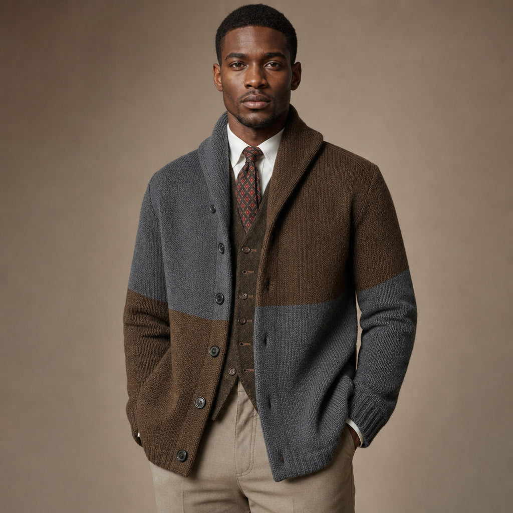 Cardigan Shawl Collar Button-Front Knit in Gray/Brown – Tomosino Premium Menswear