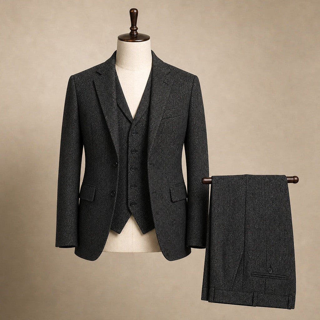 Bensor | Herringbone Waistcoat Classic Fit Black – Product Photo