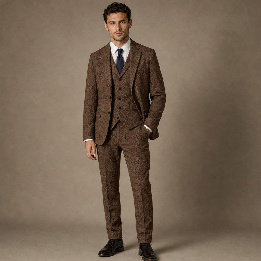 Bensor | Herringbone Waistcoat Classic Fit in Brown – Premium Editorial